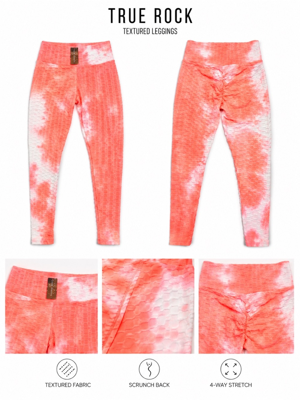 TRUE ROCK Coral & White Textured Scrunch-Back Leggings